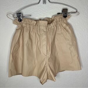 Forte Forte 100% Leather Woman’s Shorts Size 1 Tan Pull On Elastic Waist Band